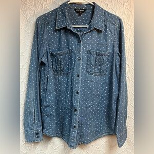 Express Medium Indigo Denim Shirt with Heart Pattern